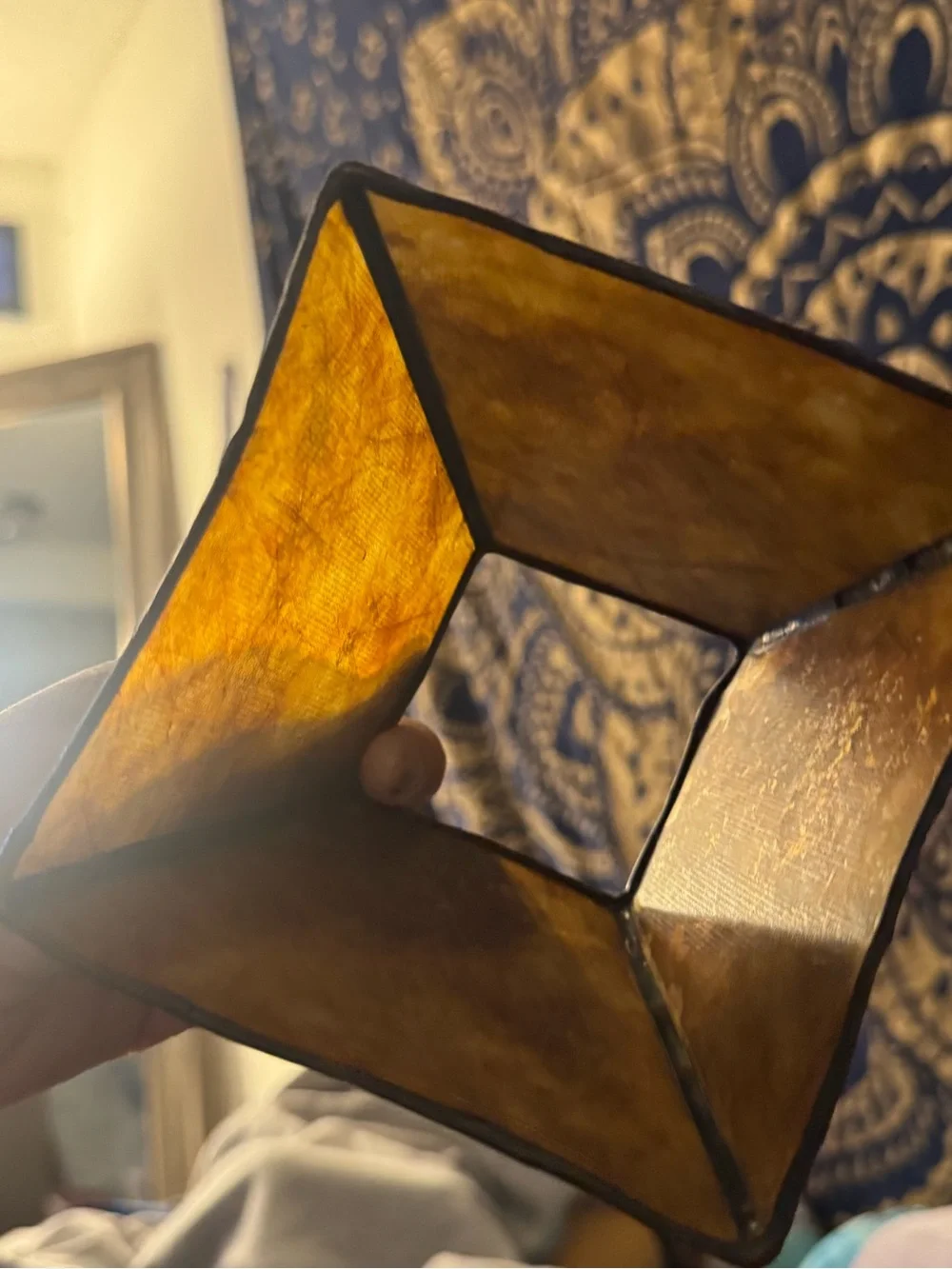 Hanging Lantern on Curved Black Metal Stand